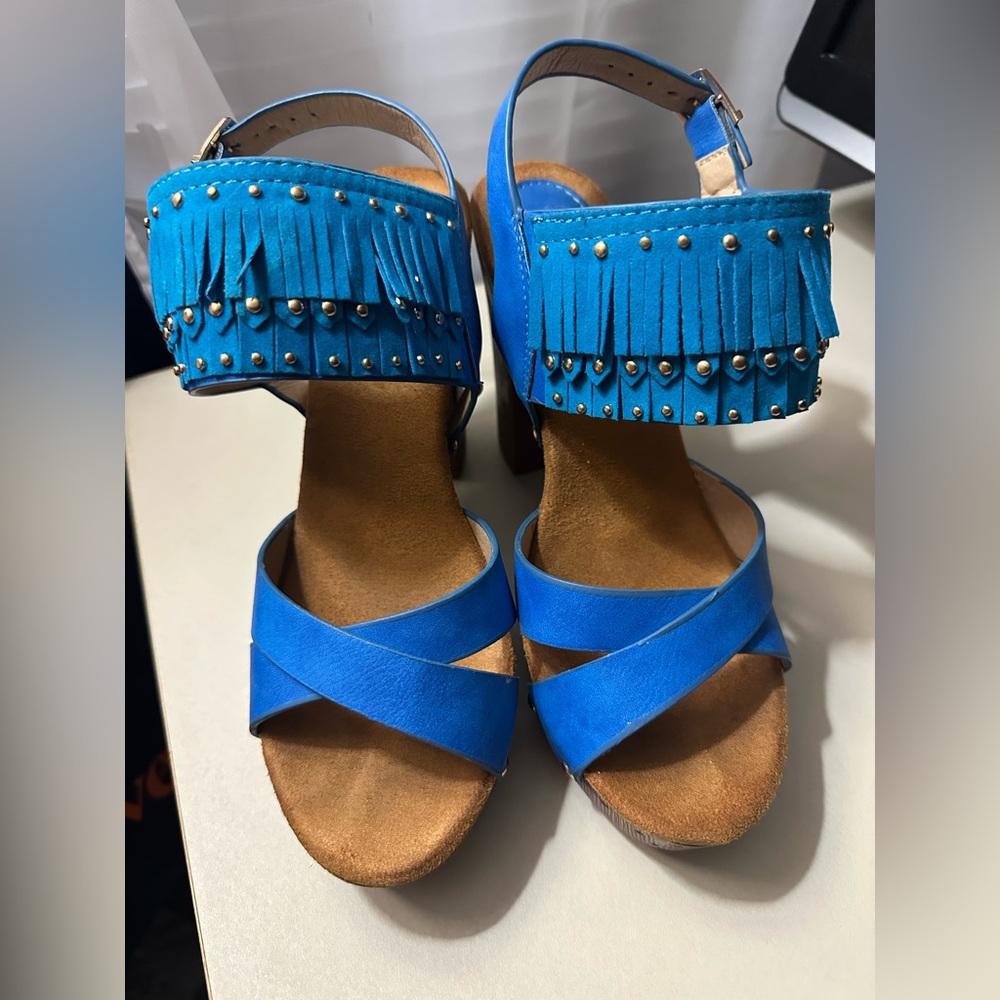 Blue Fringe Women's Sandals- Size 37